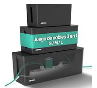 ACROPAQ Caja cables - 3 en 1, Pequeño, Medio y Grande, Organizador cables, Ocultar fácilmente los cables y enchufes, Impermeable, Antideslizante - Organizador cables caja, Caja esconder cables - Negro