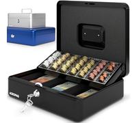 Caja Fuerte Portátil - Grande, Con portamonedas - Caja metálica con llave, Caja caudales, Caja dinero, Caja de caudales - Negro - ACROPAQ