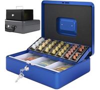 Caja Fuerte Portátil - Grande, Con portamonedas - Caja metálica con llave, Caja caudales, Caja dinero, Caja de caudales - Azul - ACROPAQ