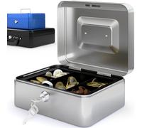 ACROPAQ Caja fuerte portátil de caudales pequeña - (20,5 x 16 x 9 cm), Con bandeja para conteo de monedas, Estructura de acero, con 2 llaves incluidas, Plateado - Caja dinero