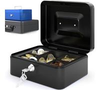 ACROPAQ Caja de efectivo pequeña - Caja de dinero con cerradura, para monedas, de acero - Caja de efectivo, Caja de dinero, Caja registradora, Caja doméstica - Negro, Pequeño - TS0130K