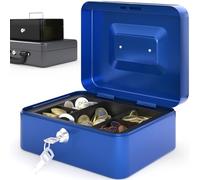 Caja Fuerte Portátil - Pequeña, Con portamonedas - Caja metálica con llave, Caja caudales, Caja dinero, Caja de caudales - Azul - ACROPAQ