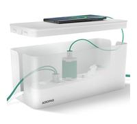 ACROPAQ Caja Porta Cables - (32 x 13,2 x 12,7 cm), Caja para la gestión de Cables para esconder Cables y enchufes, Plástico, Blanco - Caja Cables, Organizador de Cables