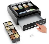 ACROPAQ Cajón portamonedas - Apertura por presión, sin corriente, 8 compart. monedas y 4 billetes, Carcasa metálica robusta (42 x 41 x 10 cm), Cajón metálico con inserto extraíble - Caja