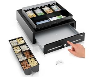 ACROPAQ Cajón portamonedas - Apertura por presión, sin corriente, 8 compart. monedas y 4 billetes, Carcasa metálica robusta (42 x 41 x 10 cm), Cajón metálico con inserto extraíble - Caja