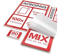 ACROPAQ Fundas para plastificar MIX - Diferentes formatos, 80 micras, 100 fundas (20 x A4, A5, A6), (40 x A8), Acabado brillante, Esquinas redondeadas - Laminas plastificar