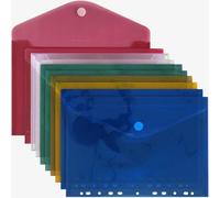 ACROPAQ Porta Documentos - Paquete de 10 Carpetas Perforadas A4 con Gancho y Cierre de Anillo - Colores Variados(Transparente, Verde,Azul,Amarillo, Rosa) - 11 Orificios y Espesor Resistente 0,17mm
