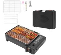 ACROSSPART Barbacoa de gas portátil para camping, barbacoa de gas pequeña con red de barbacoa y maletín, barbacoa de mesa de gas con protección contra sobrepresión y dispositivo de encendido