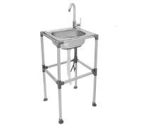 ACROSSPART Fregadero de cocina de acero inoxidable, multifunción independiente, fregadero comercial de acero inoxidable con grifo, fregadero para exterior y camping