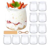 Acrrynii 12 Vasos Yogurtera con Tapa 200ml, Tarros de Yogur con Tapa, Pequeños Botes de Cristal para Yogur y Pudín