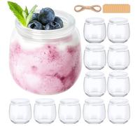 Acrrynii 200ml Vasos Yogurtera con Tapa, 12 Piezas Tarros de Yogur con Tapa, Pequeños Botes de Cristal para Yogur y Pudín