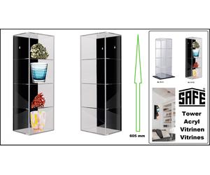 Acryl-Vitrinen Torre Minerales 4 Plano Schwarze-Rückwand Safe 5112 Altura 605mm