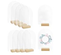 Acrylic Arch Sign, Clear Display Blank, 5 x 7 pulgadas Arched Panel with Wooden Base Set, Wedding Table Decor Signage Kit System, for Home Living Room Workplace Cafe Retail Store Hotel Display Use