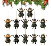 Acrylic Christmas Ornament, 12 Pieces Kitten Pendant for Car Rearview Phone Case Tote Bag Mantel Wall Door, Winter Festive Animal Figurine for Living Room Holiday Decor