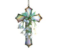 Acrylic Cross Ornament, 2D Lily Pendant, Hangable Religious Decoration with Design, Spiritual Decor for Car Homeowners Hallway, Faith Accessory, Wall Hanging for Office Holiday Window Mantel L