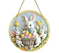 Acrylic Easter Door Decoration - Bunny Family Round Ornament For Front Door | Acrylic With Hangable Design, Spring Wall Art Ornament For Entryway Backyard Patio Garden Balcony Display