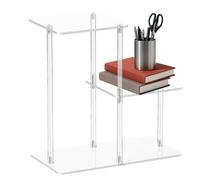 Acrylic End Table, Clear Side Table Nightstand, 15x7.9x15.3 inches Transparent Modern Furniture for Entryway, Living Room, Hallway or Apartment Use, Sleek Storage Display Stand with Open Shelves
