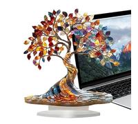 Acrylic Figurines - Flat Tree Desktop Figures, Modern Art | Home Decor With Stable Base, Shelf Living Room Mantel Sculpture With Transparent Floral Botanical Design For Indoor Office Entryway