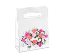 Acrylic Flower Bag, Transparent Floral Display Box, Reusable Gift Shopping Bag, Elegant Florist Packaging, (Clear/medium), Perfect For Weddings, Valentine’s & Special Occasions 9.84x7.87x4.72 Inches