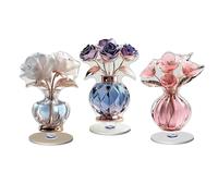 Acrylic Flower Centerpiece - 2D Flat 360 grados Rotación, ramo falso conjunto de 3 piezas de flores artificiales Arrangement Decorative Design for Wedding Valentines Spring Dining Room Birthday Office