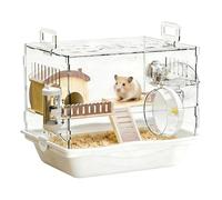 Acrylic Hamster Cage - 2-Tier Clear House, Convenient Running Exercise Wheel | Small Animal Habitat For Gerbil Mice Chinchilla Rest Play Water Bottle Food Dish Indoor Living Transparent View