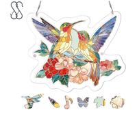 Acrylic Jigsaw Puzzle Suncatcher,Glowing Feather Haven Sun Catchers Puzzle,Flowers Hummingbird Moonlit Dragonfly Suncatcher Puzzles Kit,Home Creative Decor,Gift for Women, Mom,Friends