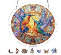 Acrylic Jigsaw Puzzle Suncatcher Kit, Suncatcher Stained Glass Puzzles, Stained Glass Style Floral Window, DIY Crafts for Mom Women Spring Garden Yard Home Decor (#2)