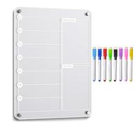 Acrylic Meal Planner Magnetic - Refrigerator Note Board for Organizing | Clear with 8 Markers & Strong Neat Magnets for Grocery Shopping List, Chore Chart, Menus and Reminders