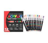 Acrylic Paint Markers | 12 Colors Brush Tip With Waterproof Ink Non-Slip
