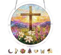 Acrylic Puzzles Suncatcher Window Hanging, Sun Catcher Puzzle Curtain Decoration DIY Suncatcher Puzzle Kits with Chain 7.36 Inch for Women Men Mom Birthday Home Office Gift