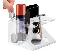 Acrylic Shaver Holder -Effortless Clear Stand Organizer For Shavers - Space-Efficient Transparent Texture Desktop Cosmetic Organizer For Makeup Brush, Toothbrush, Razor, Shaving Cream, Shaving Brush