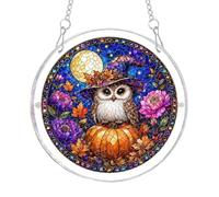 Acrylic Suncatcher Puzzle - 20x20 Cm Owl Pumpkin Pattern Window Suncatcher