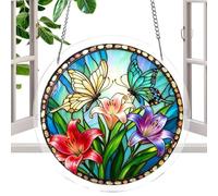 Acrylic Suncatcher, Stained Glass Window Hanging, Butterfly Cat Decor