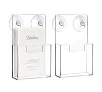 Acrylic Wall Brochure Stand - 2 Pack Suction Cup Literature Holder, Transparent Pamphlet Display Rack, Easy Mount Organizer | Ideal Use For Brochures Documents Office Store Commercial Residential