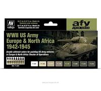 Acrylicos Vallejo- Farb-Set, WWII US Army Europa & Nordafrika, 1942-1945 Construcción de maquetas, 17 ml (Paquete de 8) (71625)