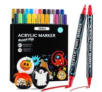 Acrylstifte für Steine, 24 marcadores Farben Wasserfest de doble punta Stifte für Papier, Leinwand, Glas, Keramik, Holz - Ideal zum Basteln, Bemalen von Steinen, Ostern, Halloween, Christbaumkugeln
