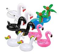 AcserGery Soporte inflable para bebidas, estanterías flotantes de cerveza, bañera, fiesta, decoración piscina, taza zumo, coco, unicornio, flamenco, cisne negro, gansos blancos pequeños, 10 unidades