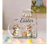 acsewater Decoraciones de Pascua para el hogar Placa de Pascua de 3,9 Pulgadas Conejito y Huevo Adorno acrílico para Amigos Oficina Familia y hogar