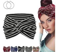Acssart Headbands, Acssart Printed Cross Yoga Headband, Boho Style & Paisley Print Band Wide Elastic Hair Band for Women's (E)