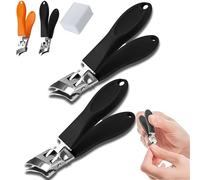 Acssart Wide Jaw Opening Anti-Splash Slanted Nail Clipper, Slanted Nail Clippers, No Splash Nail Trimmer For Men, Long Handle Curved Toenail Clippers, Curved Nail Clippers For Thick Nails (2*Black)