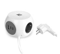 ACT AC2420 - Regleta de enchufes con USB, 2 USB-C (30 W PD 3.0) y 1 USB-A (QC 3.0), 3 enchufes, Incluye Almohadilla Adhesiva para Cocina, Oficina, salón, Longitud del Cable 1,5 m, Color Blanco