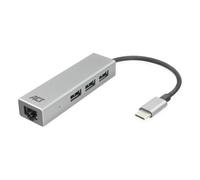 ACT AC7055 - Adaptador de Red LAN con 3 Puertos USB 3.0 SuperSpeed 5 Gbps, RJ45 Gigabit Ethernet 10/100/1000 Mbps, Color Plateado