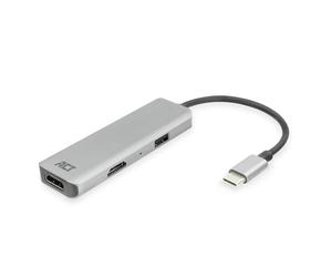 ACT Adaptador USB C HDMI con Carcasa de Aluminio, 4 K a 30 Hz Dual HDMI, Puerto USB 3.0 de 5 Gbps, para conectar 2 monitores adicionales - AC7013
