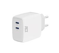 ACT Cargador de 2 Puertos USB-C 65W, USB-C Power Delivery PPS, GaNFast Adaptador, sin Cable de Carga Enchufe USB, iPhone, MacBook Air M1/M2, iPad, Android - AC2165