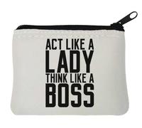 Act Like A Lady Think Like A Boss - Monedero de neopreno (10 x 11 cm), color blanco