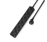 ACT Regleta de 6 enchufes, regleta de 3 m, regleta múltiple Negra con protección para niños, Enchufe de distribución con ángulo de 45 Grados - AC2460