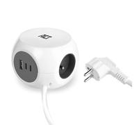 ACT - Toma de cubo con USB, 2 USB-C (30 W PD 3.0) y 1 USB-A (QC 3.0), cargador de 3 compartimentos, con almohadilla adhesiva para cocina, oficina, salón, longitud de cable 1,5 m, color blanco - AC2425
