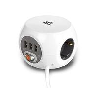 ACT Unidad de distribución de energía con Puertos USB, 3 Tomas, 1,5 m, Blanco AC2405