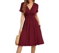 Actcat Vestido de cuello en V manga corta vestidos casuales vestido de verano vestido de fiesta floral con, A1 vino tinto, S