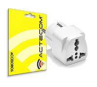 ACTECOM® Adaptador de Corriente Universal UK, Australia, EEUU, China a Europa - Adaptador de Enchufe Redondo UE, Blanco, Ideal para Viajes